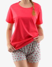 Damska piżama krótka 19144P GINA czereśniowy-jasnoszary