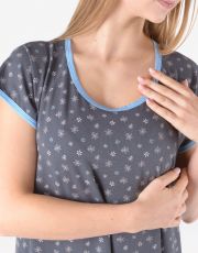 Koszula nocna damska 19176P GINA ciemnoszary niezapominajka