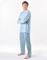 Męska piżama długa 79189P GINA niezapominajka-biały