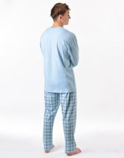 Męska piżama długa 79189P GINA niezapominajka-biały